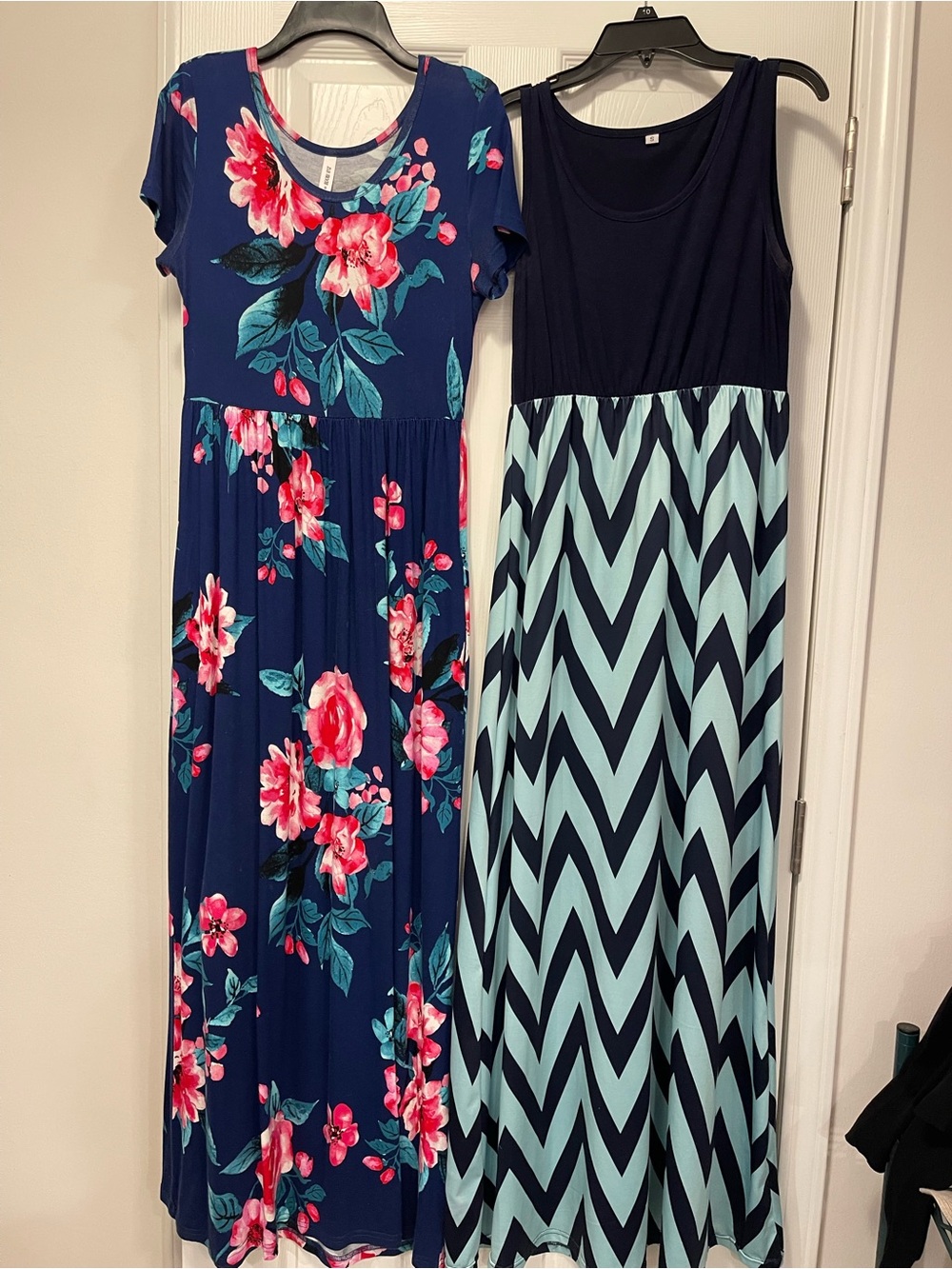 2 dresses! Navy Floral Maxi Dress with Pink Accents and Teal/Navy Maxi Dress
